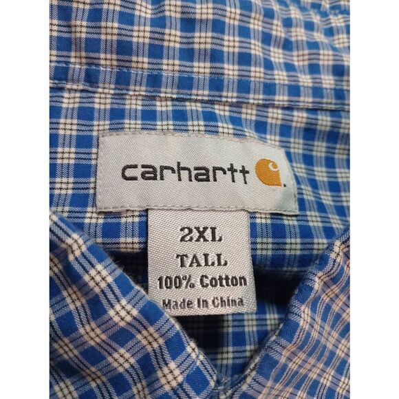 Men's 2xl Carhartt Short Sleeve Button Down Gingham Check Shirt Work Casual - Picture 6 of 7